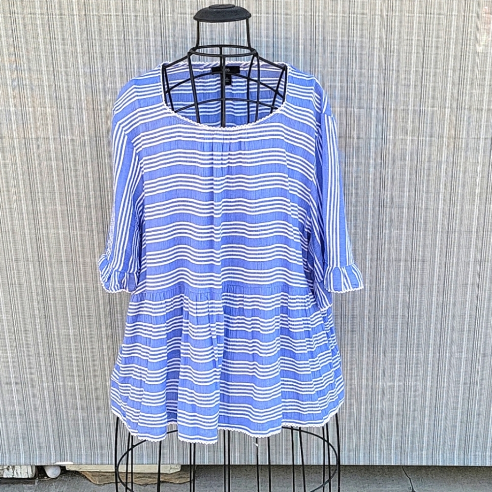 Blue and white striped blouse